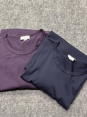 Lot of 2 Sunspel T-Shirts Mens L Blue & Purple 100% Cotton Crew Neck Preloved
